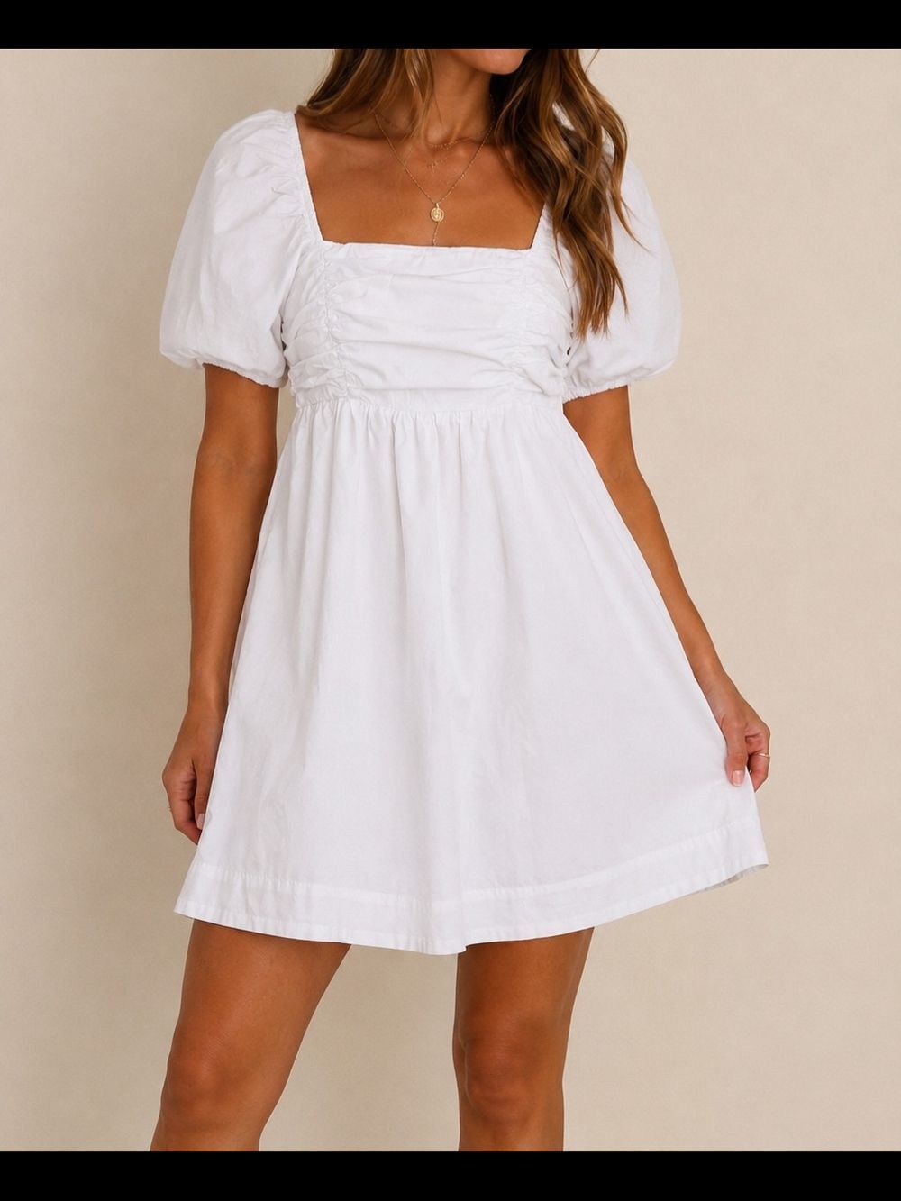 Free Assembly White Puff Sleeve Mini Dress Women's Sz Sm Cottagecore Babydoll